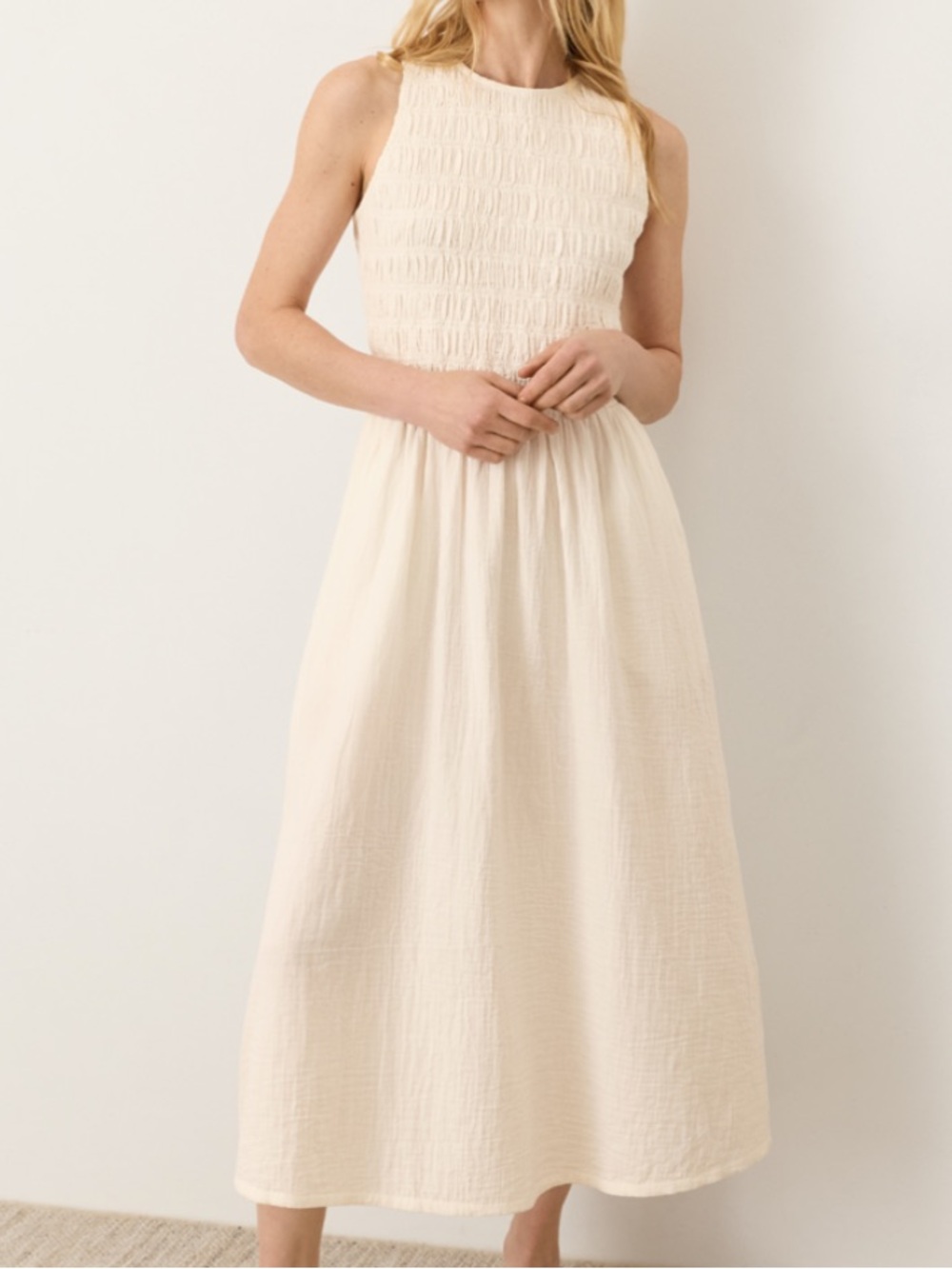 Pact Organic Coastal Double Gauze Smocked Dress